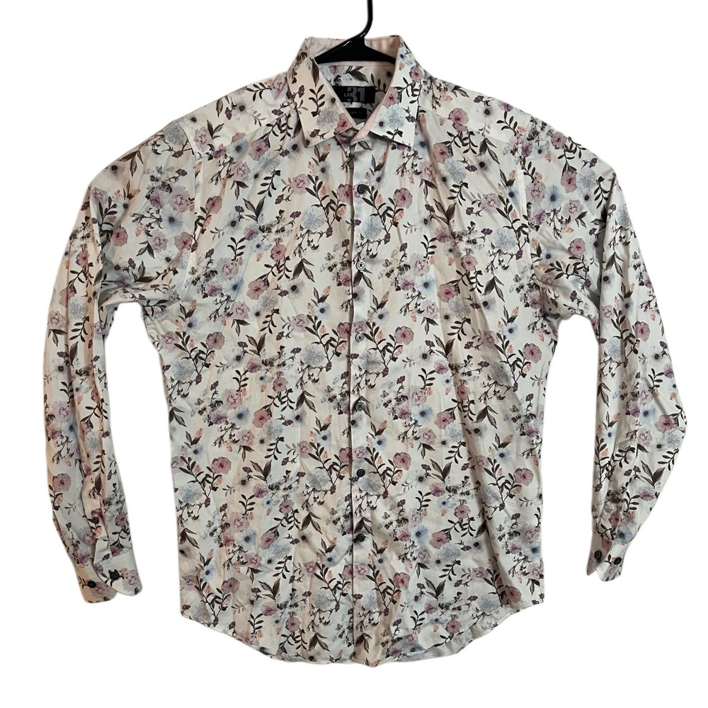 Le 31 Simons Mens Shirt L Floral All Over Print Long Sleeve Shirt